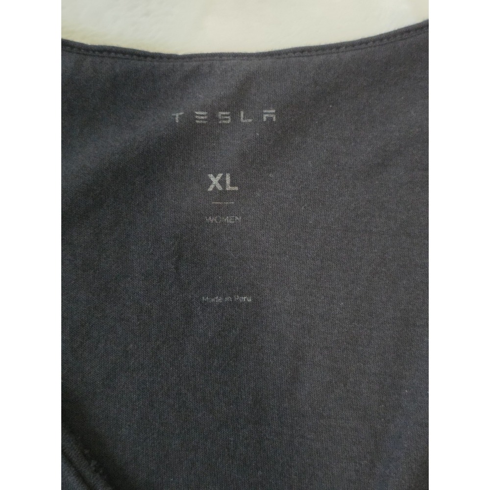 TESLA Womens XL black wordmark short sleeve v neck 100% cotton tee Spellout - Picture 7 of 8